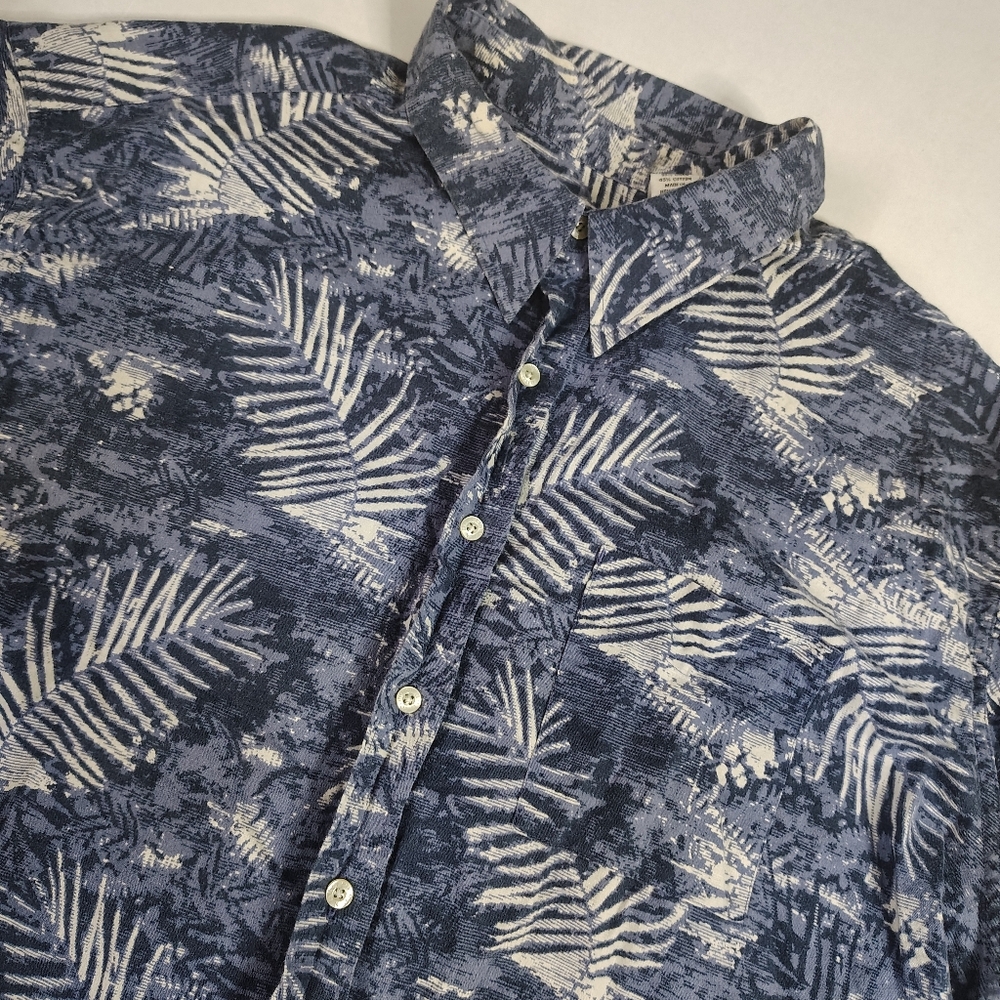 Covington Blue Hawaiian Linen Blend Button Up Shirt Leaves Print Size Men's 2XL